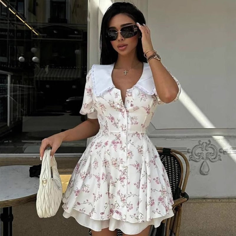 Tea Break French Retro Puff Sleeve Short Dress