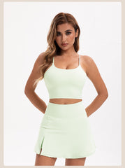 Crisscross Cutout Crop Top & Pleated Mini Skirt