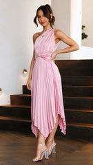 Ärmelloses Midikleid mit einer Schulter und hoher Taille