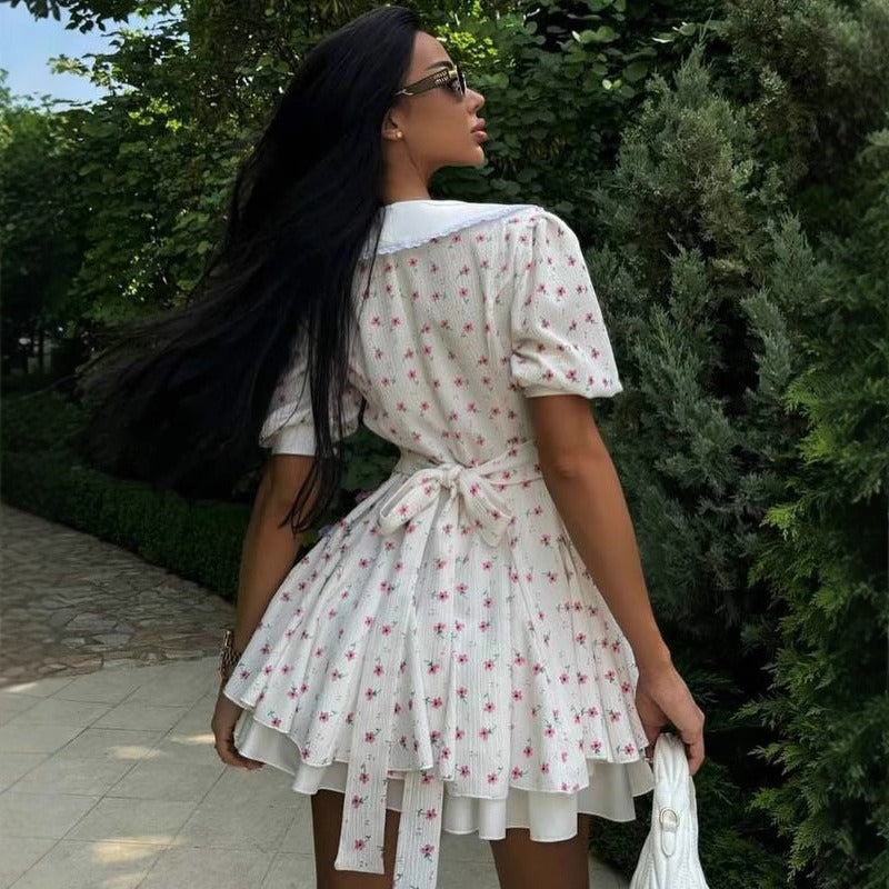 Tea Break French Retro Puff Sleeve Short Dress
