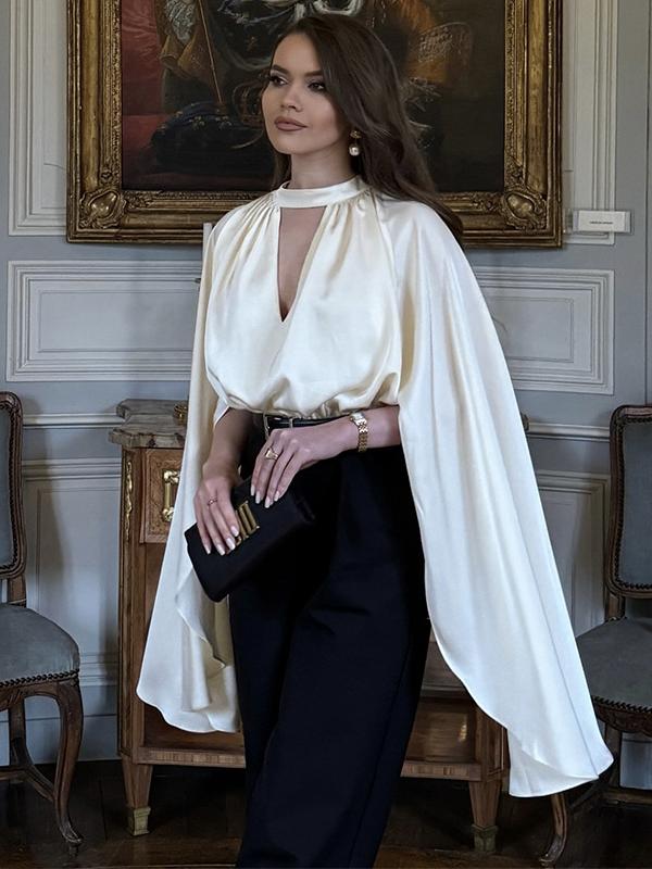 Hollow Loose Solid Color Cape Shirt