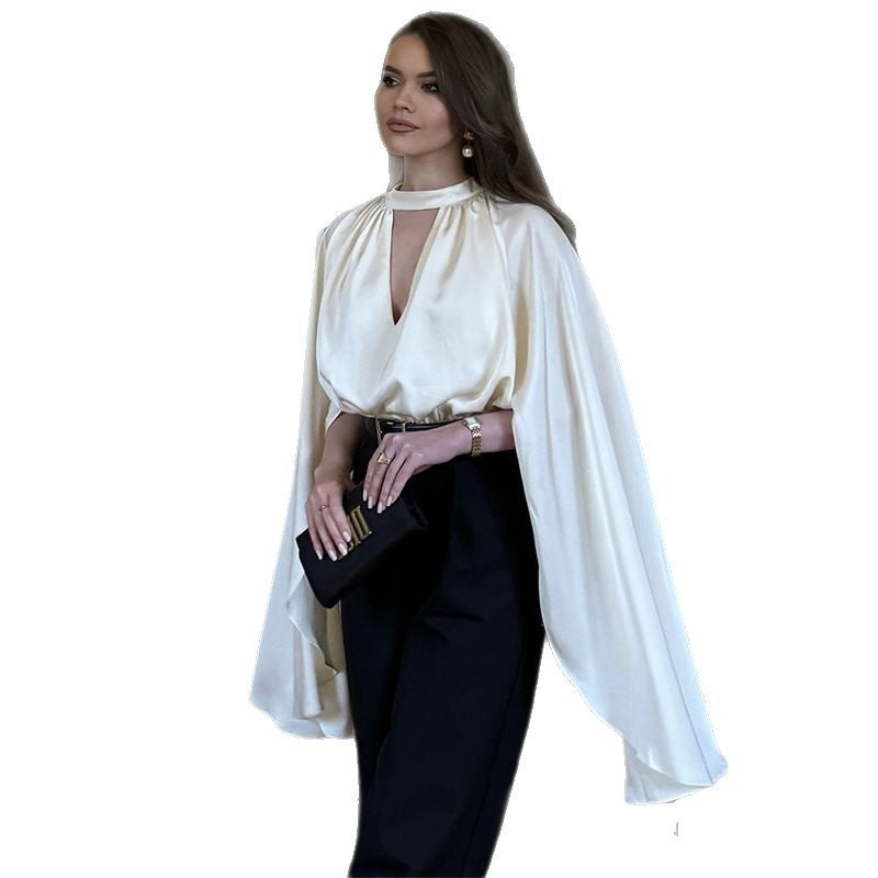 Hollow Loose Solid Color Cape Shirt