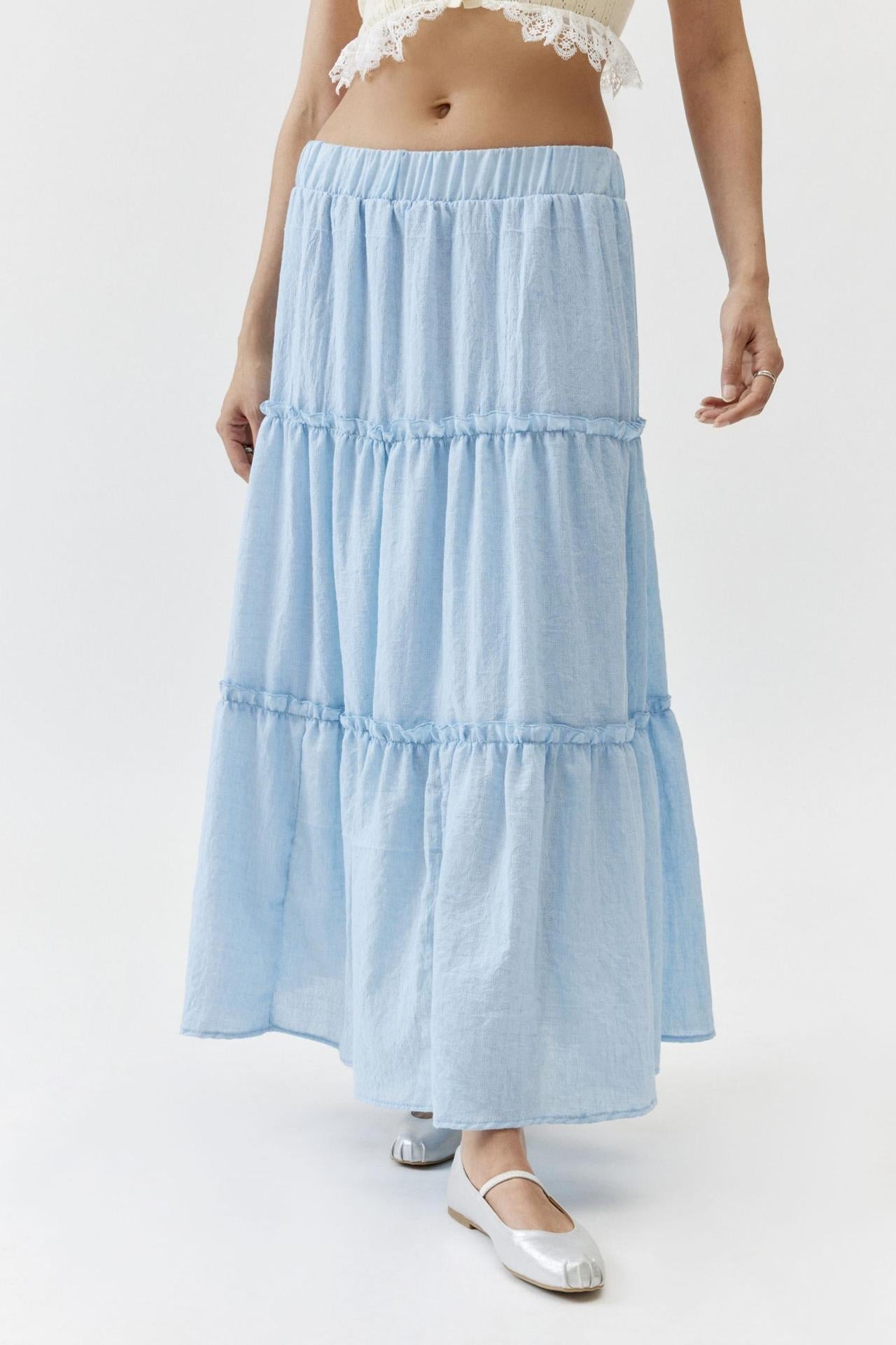 Sage Tiered Maxi Skirt