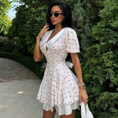 Tea Break French Retro Puff Sleeve Short Dress