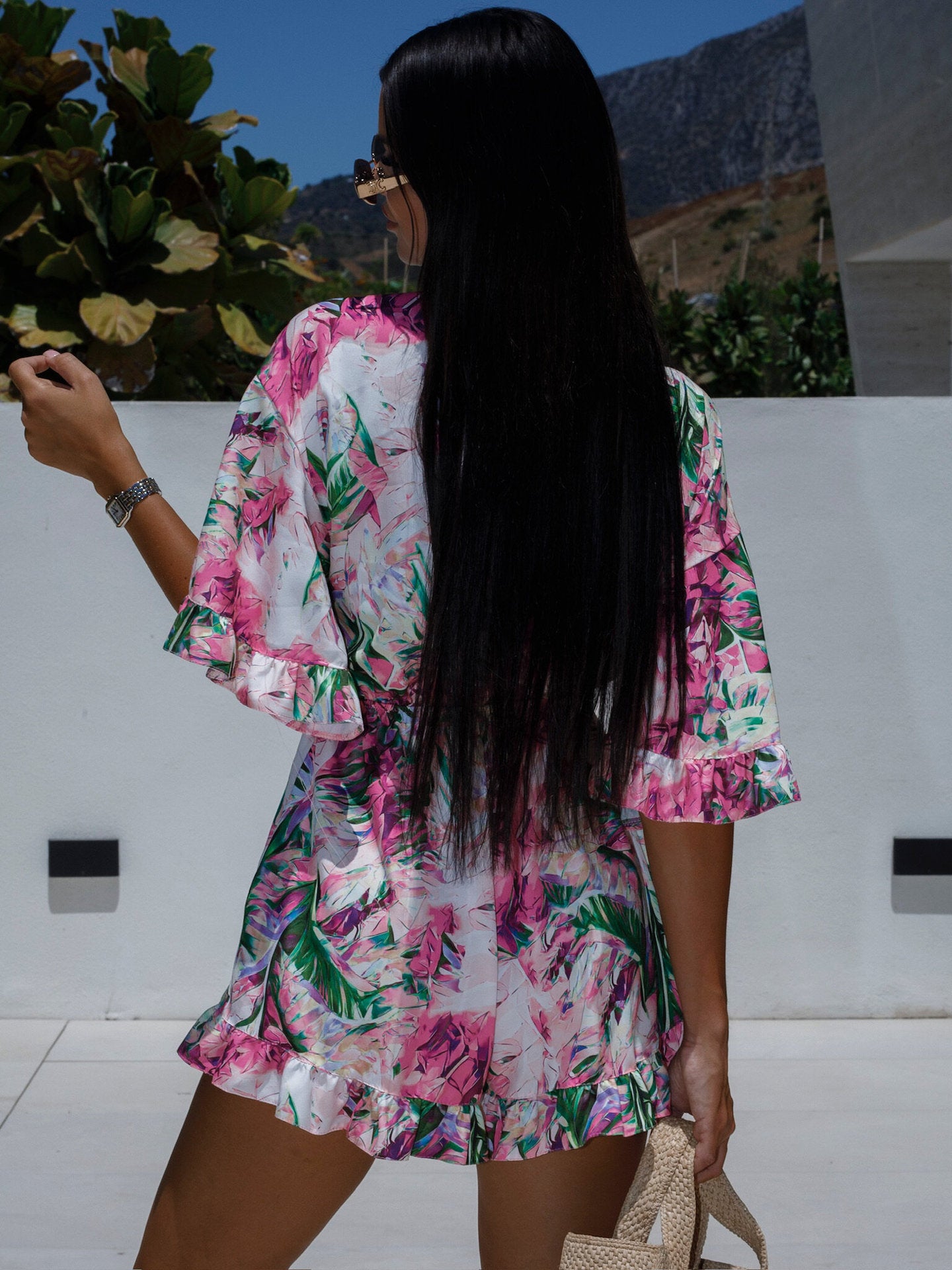 Short Sleeve Floral Print Short Jumpsuit