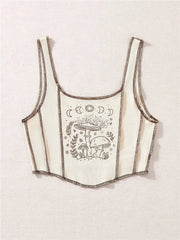 Boho Mushroom Print Cropped Tank Top