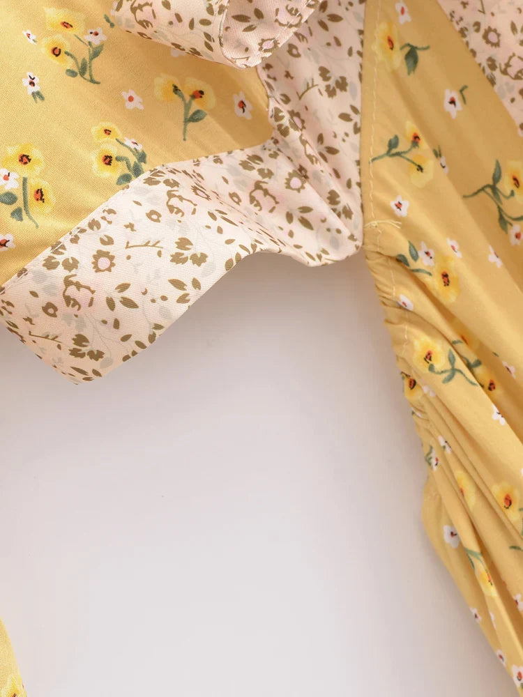 Elowen High-Low Boho Midi Dress in Golden Blossom