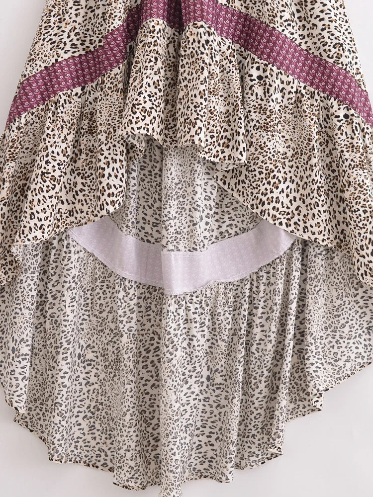 Elowen High-Low Boho Midi Dress â€?Wild Rose Leopard
