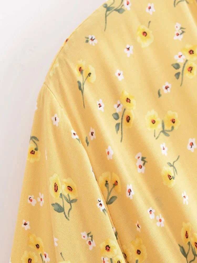 Elowen High-Low Boho Midi Dress in Golden Blossom