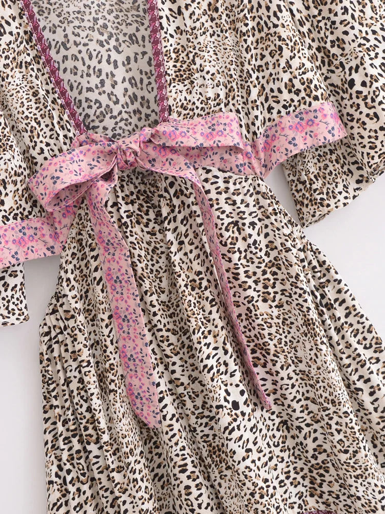Elowen High-Low Boho Midi Dress â€?Wild Rose Leopard