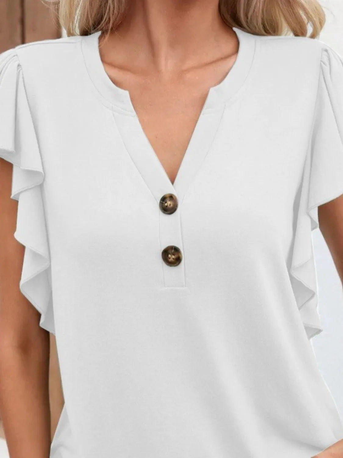 Ruffled Notched Cap Sleeve Blouse Plus Size