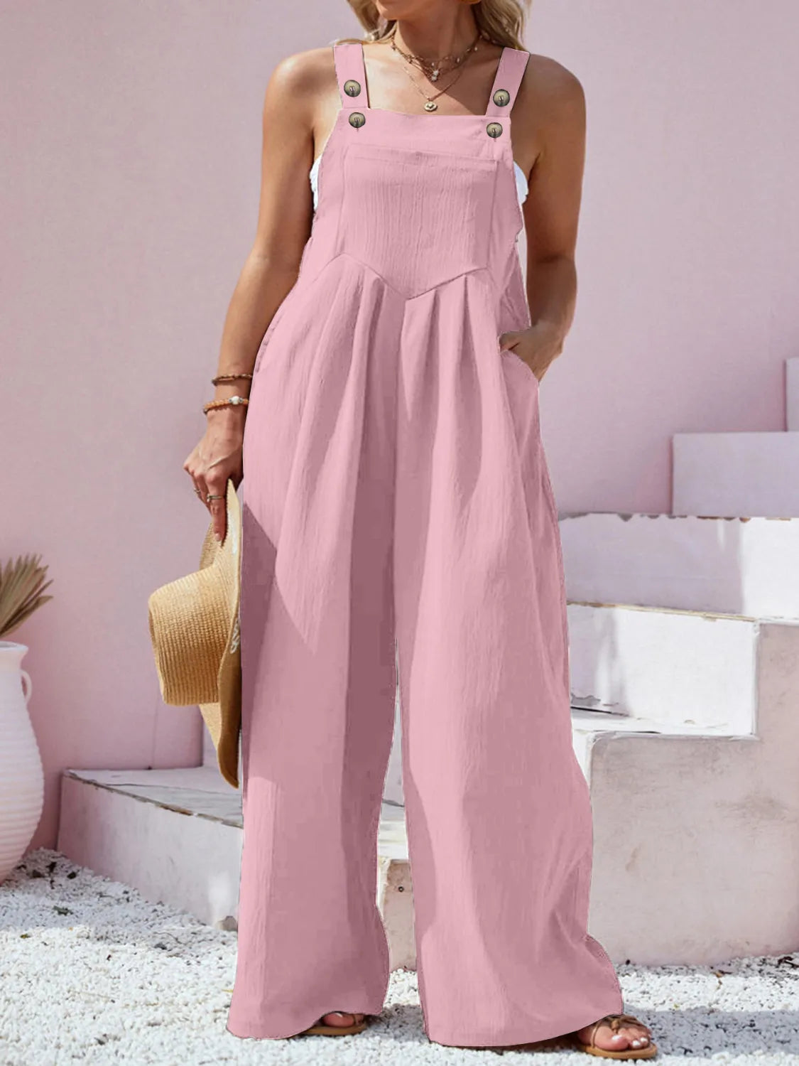 Plus Size Square Neck Wide Leg Overalls