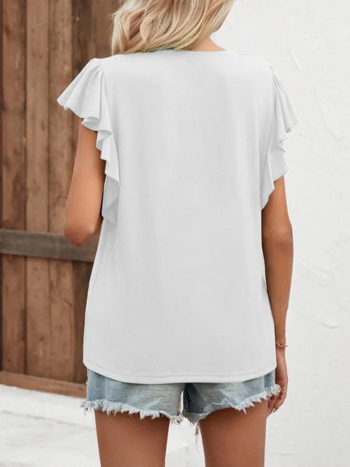 Ruffled Notched Cap Sleeve Blouse Plus Size
