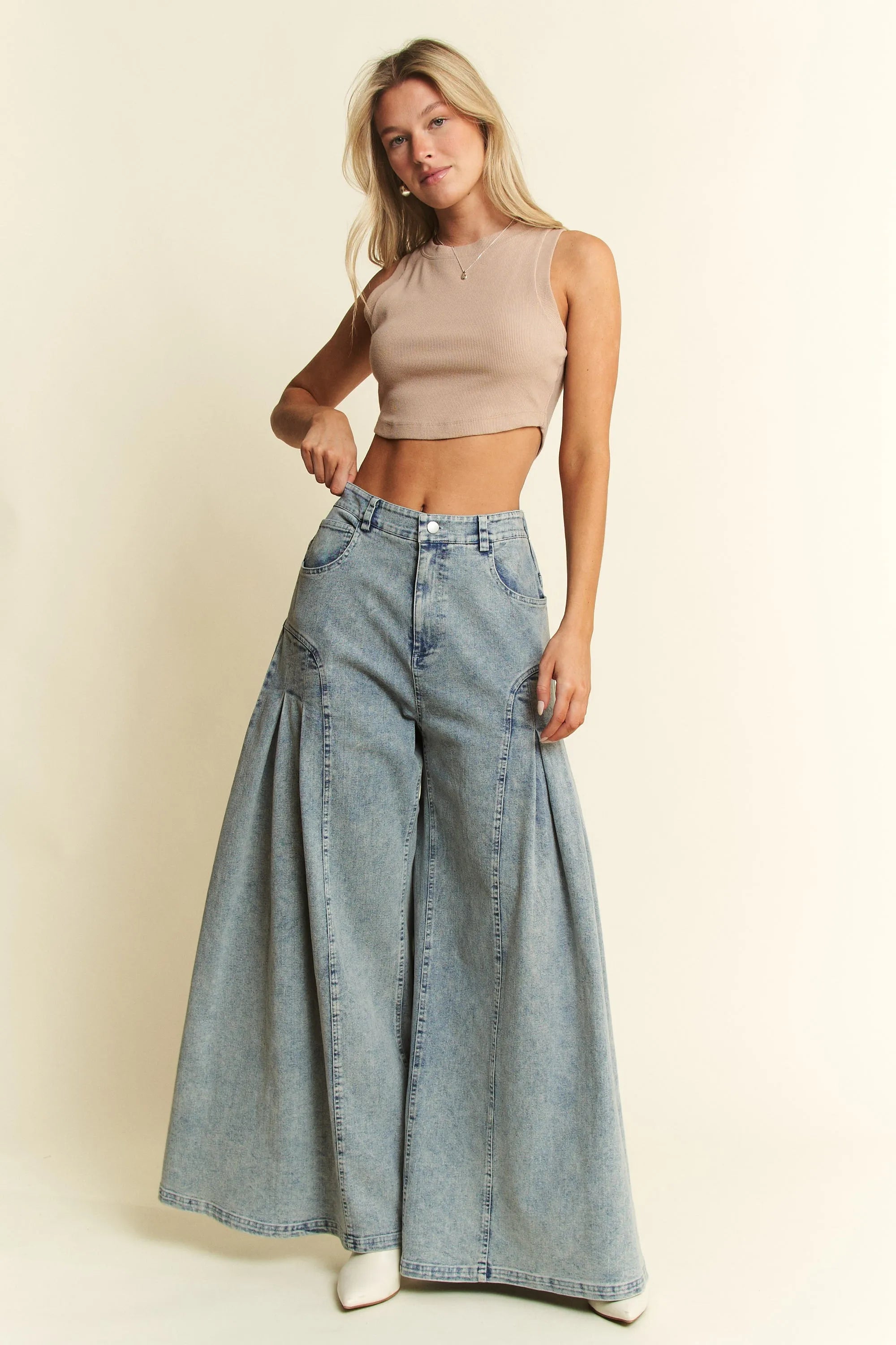 Oversized Wide Leg Jeans High Waist Pleated Denim Pants