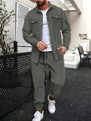 Men's Full Size Snap Down Long Sleeve Top and Pants Plus Size