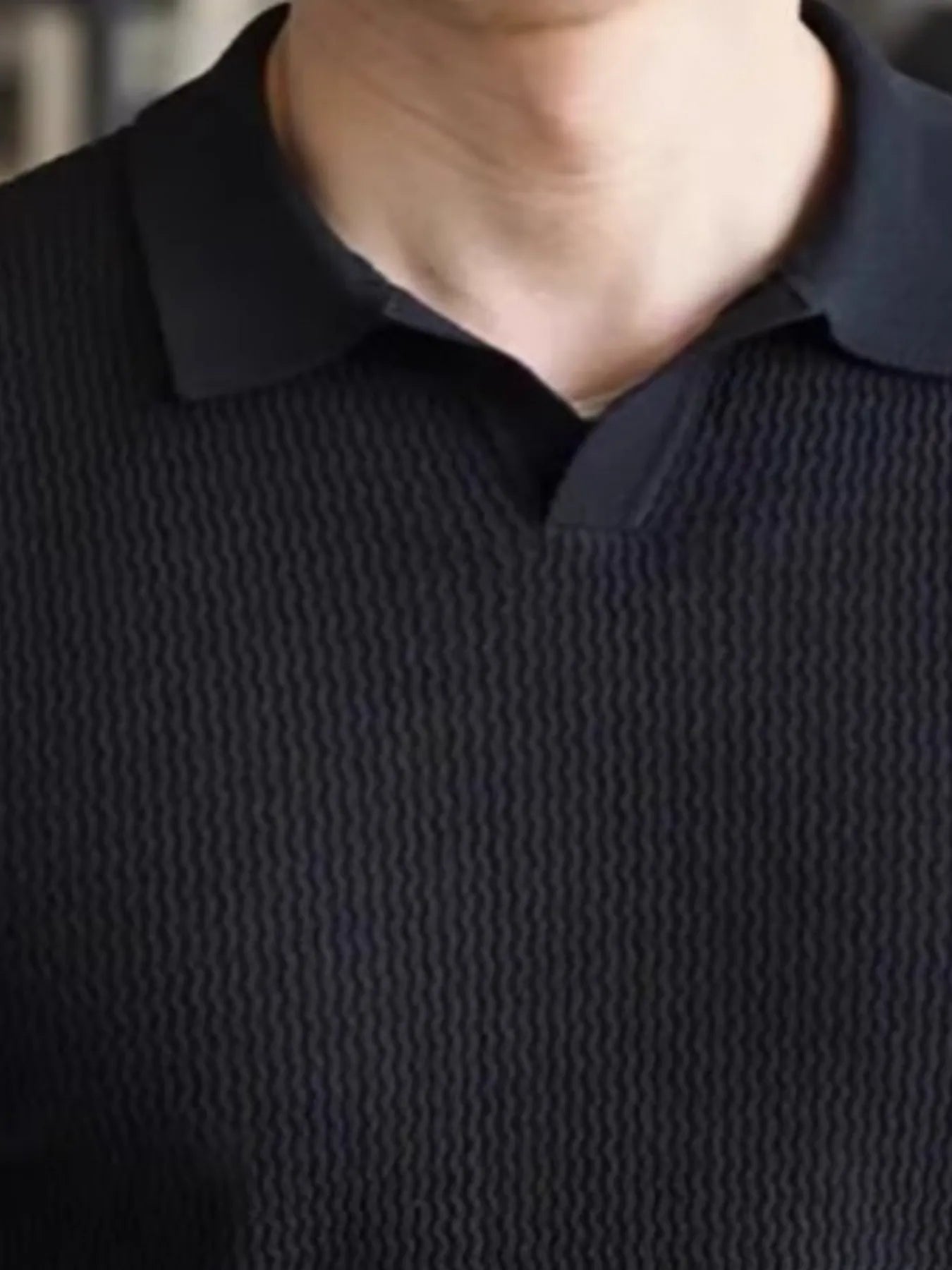 Men's Full Size Textured Knit Polo Shirt Plus Size