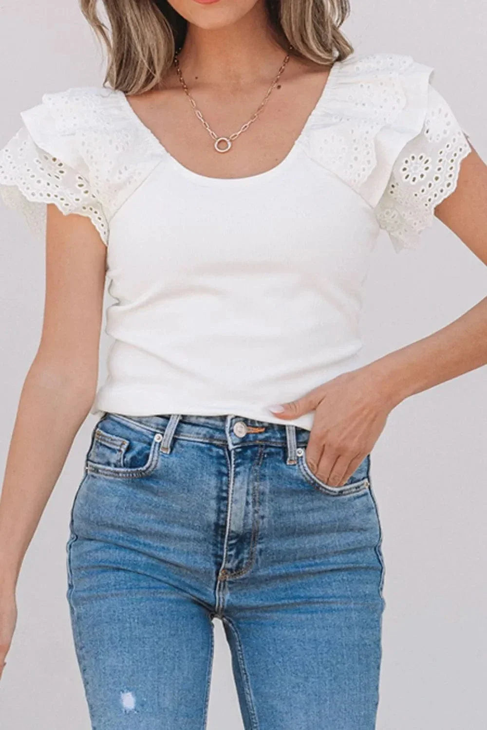 Boho-Inspired White Flutter Sleeve Top
