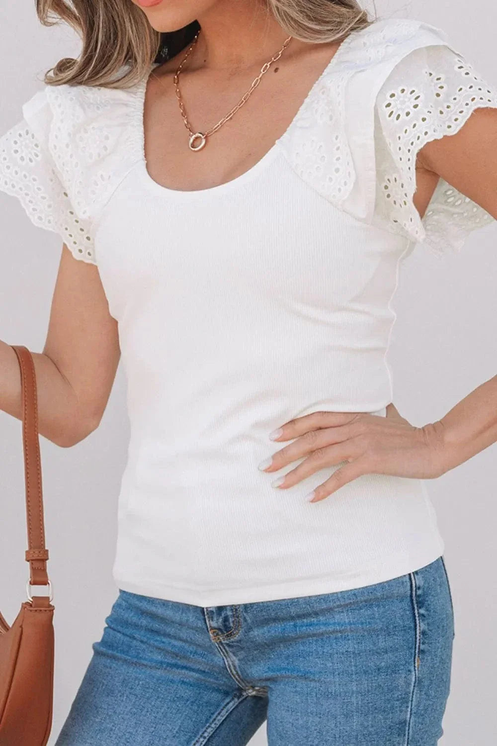 Boho-Inspired White Flutter Sleeve Top
