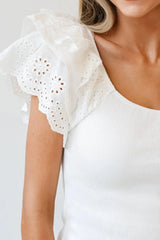 Boho-Inspired White Flutter Sleeve Top