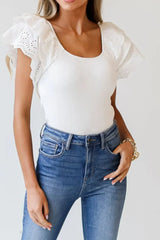 Boho-Inspired White Flutter Sleeve Top