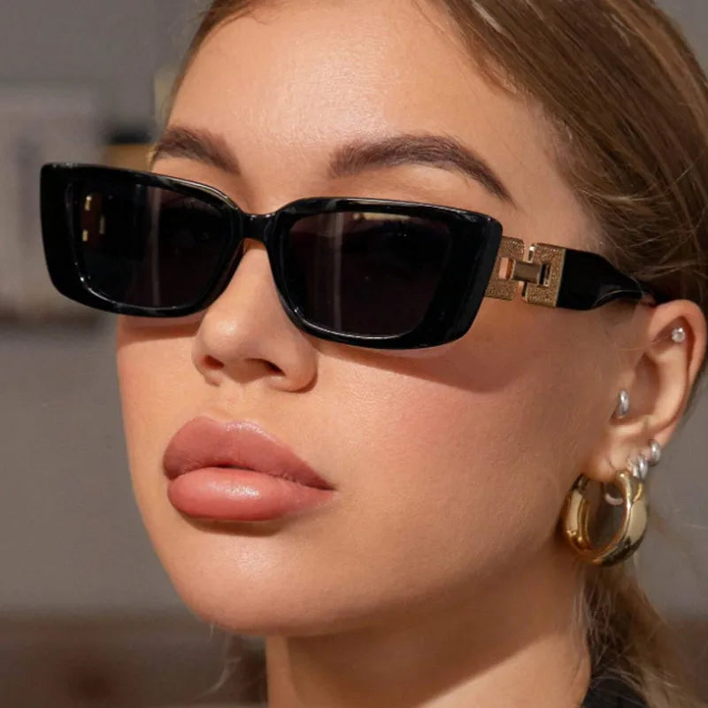 Rectangle Frame Sunglasses with Gold Accent