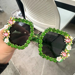 Rhinestone Embellished Oversized Square Sunglasses