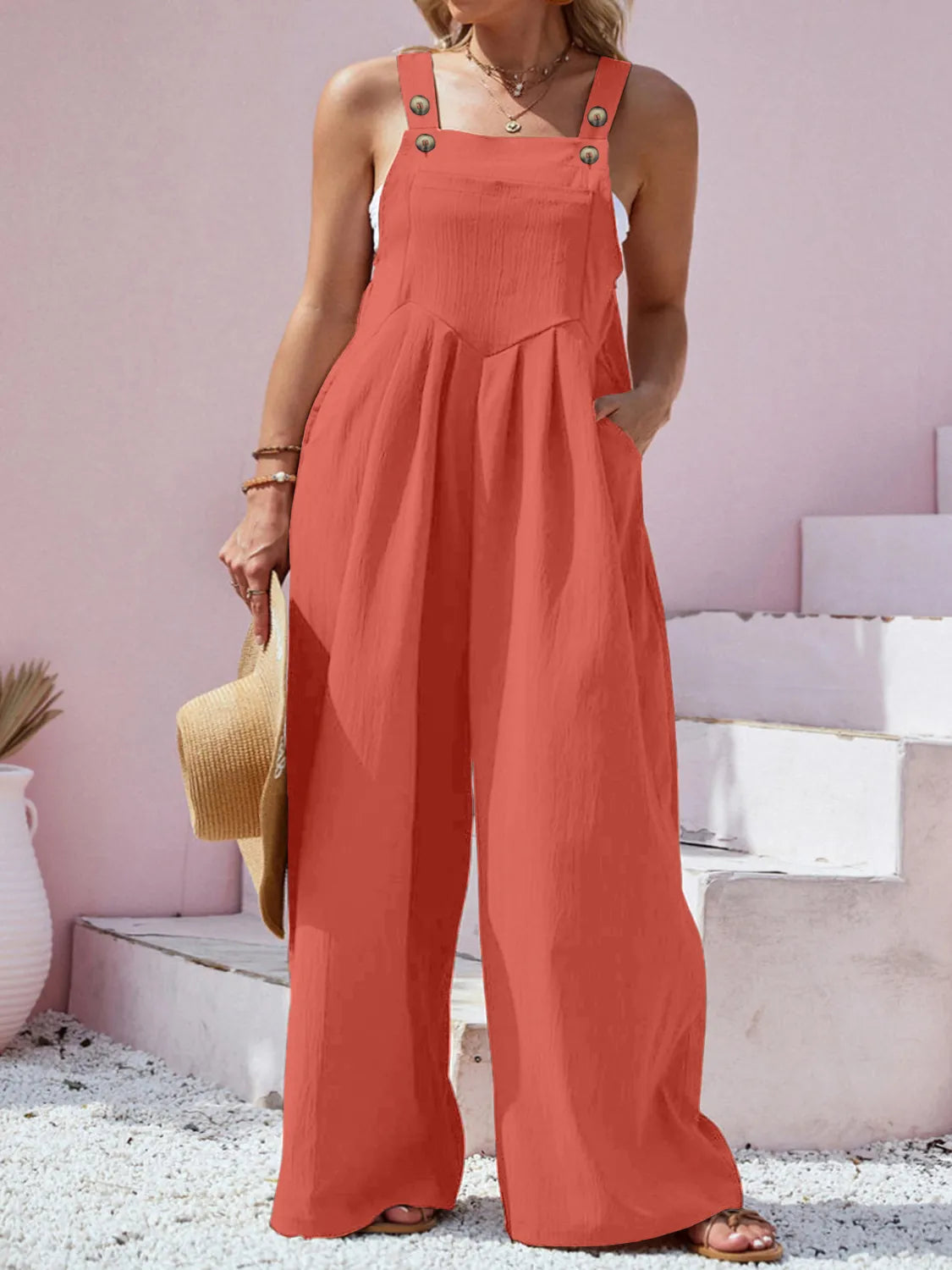 Plus Size Square Neck Wide Leg Overalls