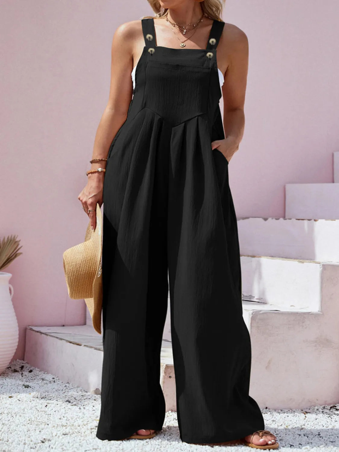Plus Size Square Neck Wide Leg Overalls