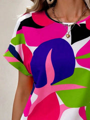 Contrast Round Neck Short Sleeve Blouse