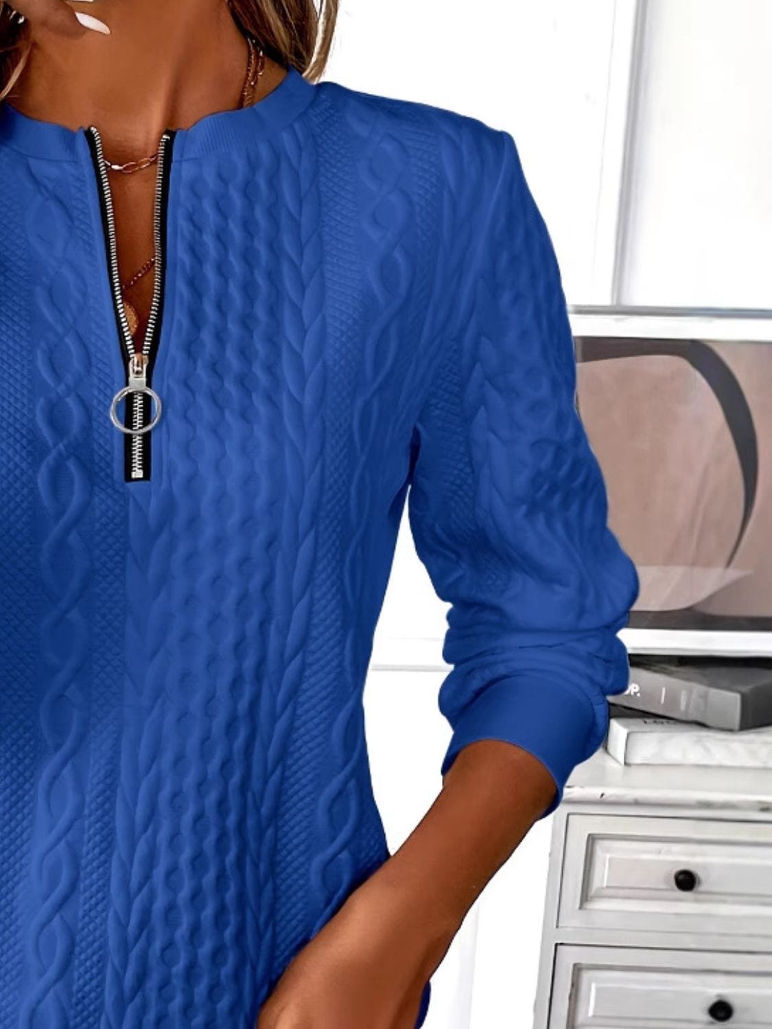 Cozy Textured Half-Zip Sweatshirt for Women