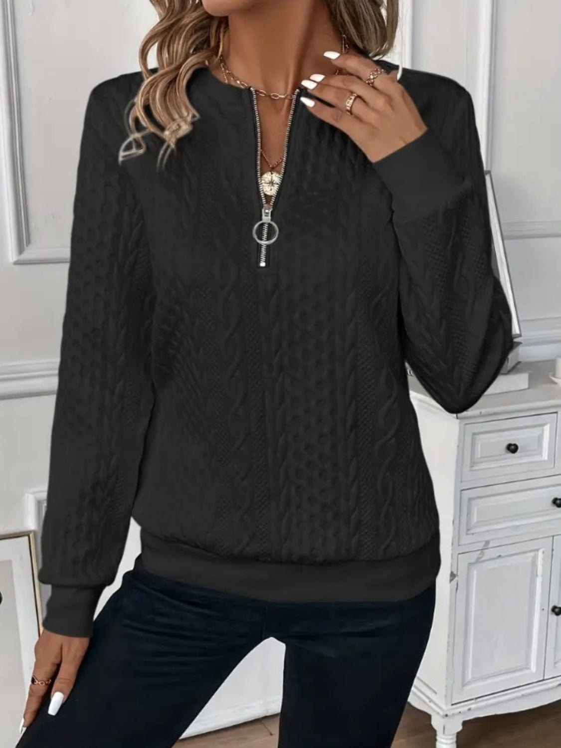 Cozy Textured Half-Zip Sweatshirt for Women