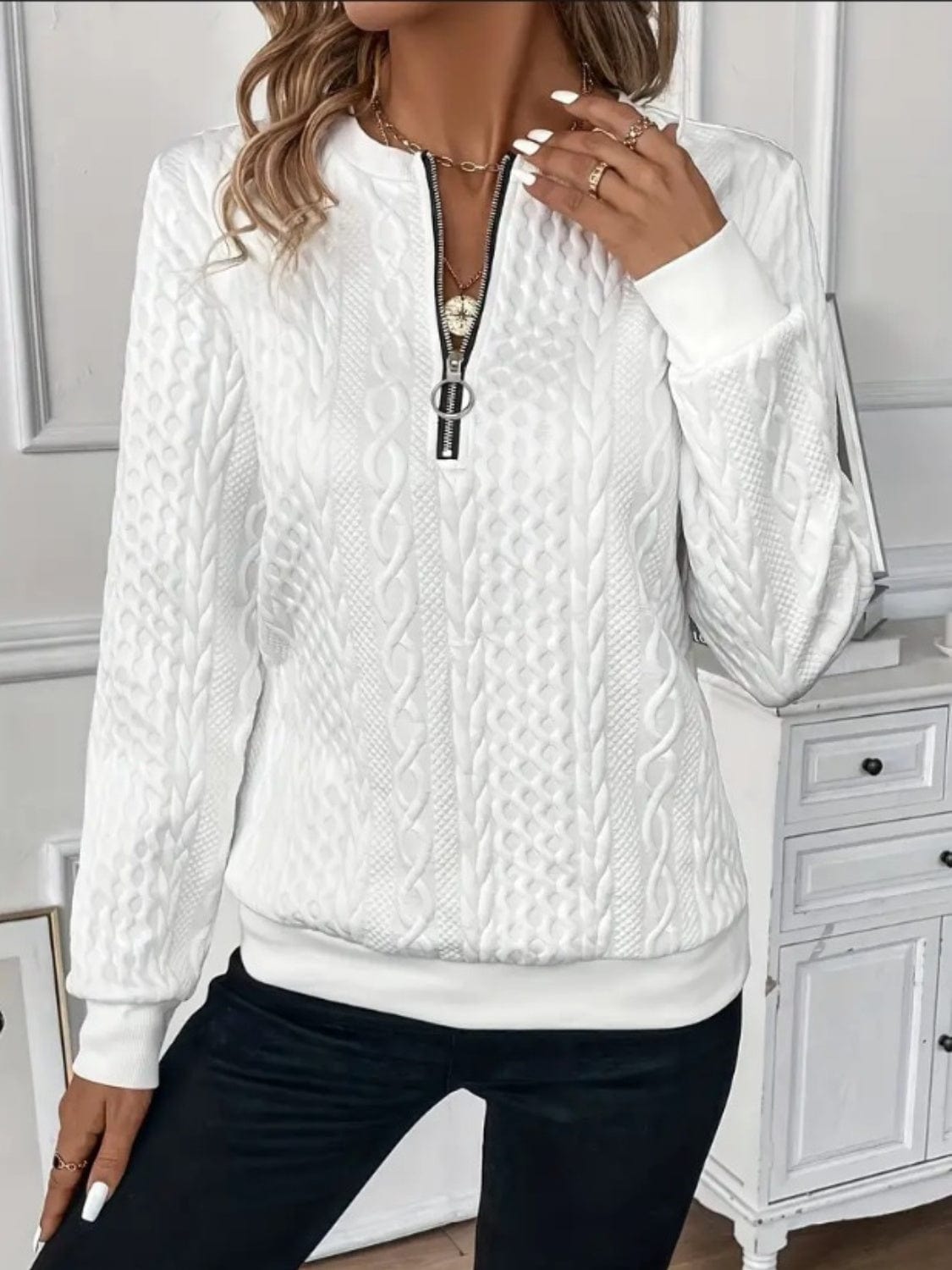 Cozy Textured Half-Zip Sweatshirt for Women