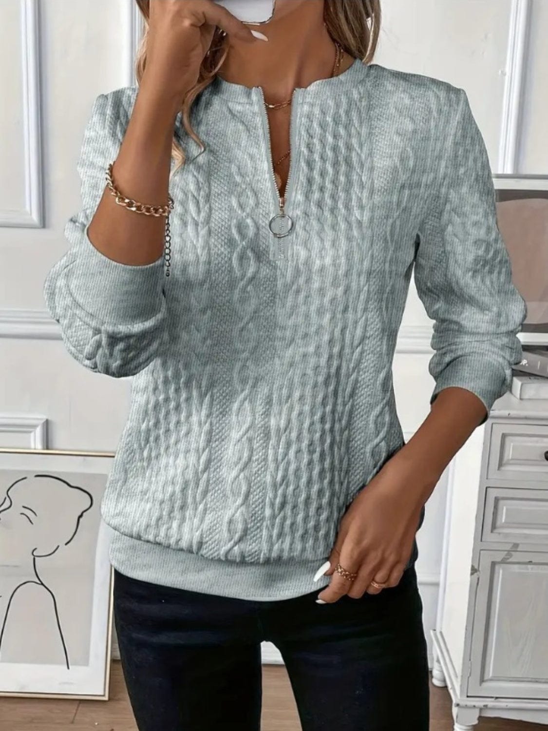 Cozy Textured Half-Zip Sweatshirt for Women