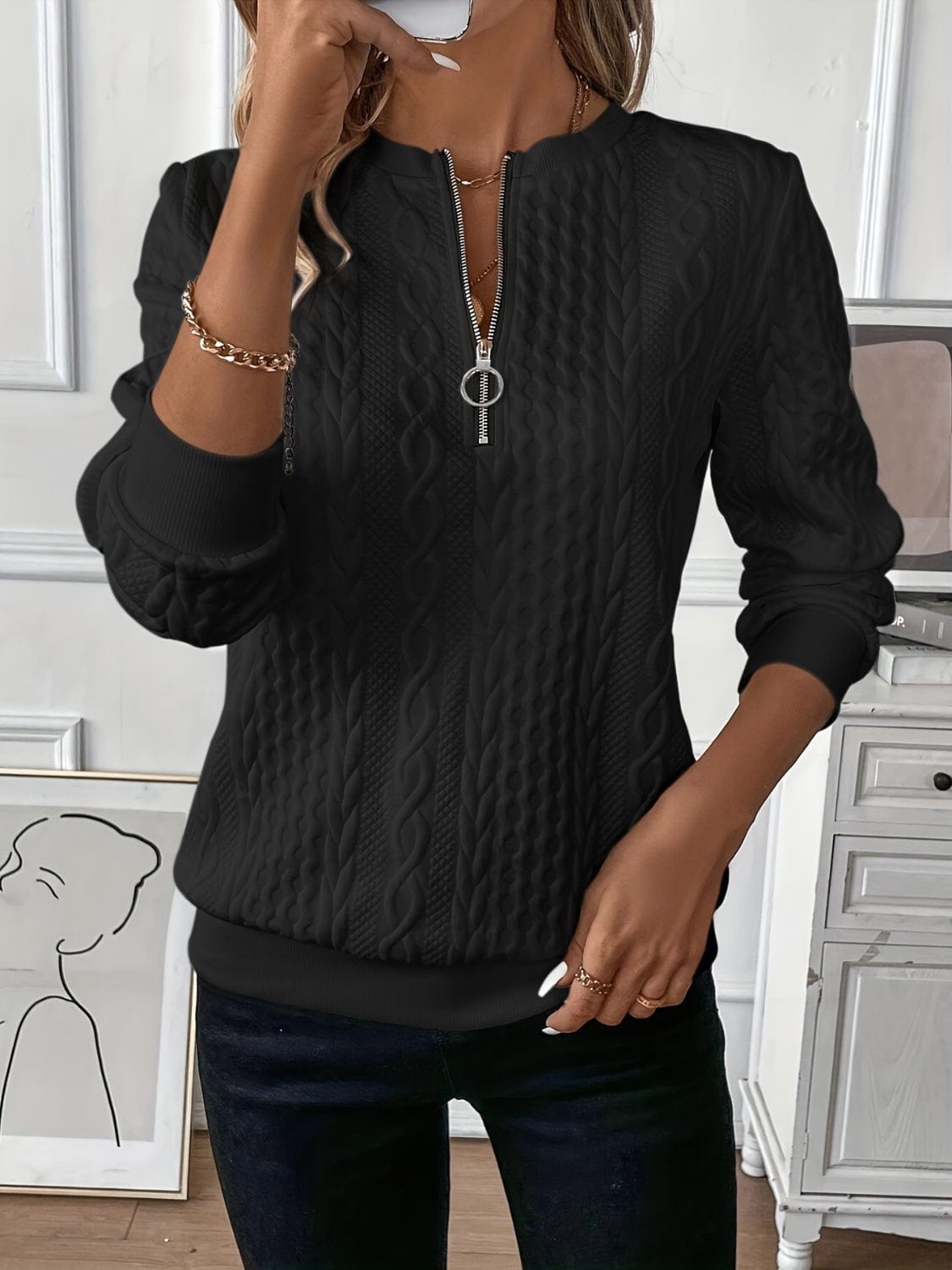 Cozy Textured Half-Zip Sweatshirt for Women