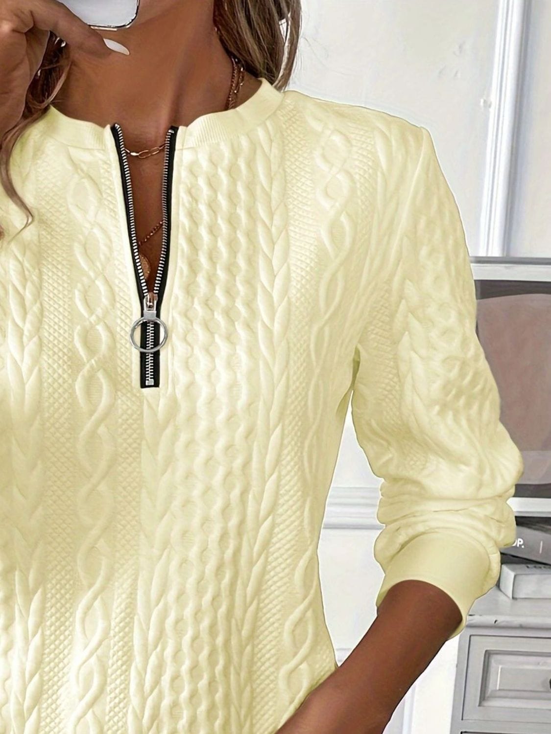 Cozy Textured Half-Zip Sweatshirt for Women