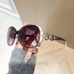 Oval Frame Sunglasses with Decorative Temples