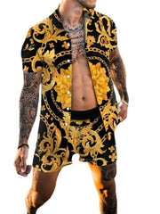 Men's Plus Size Printed Short Sleeve Shirt and Shorts Set
