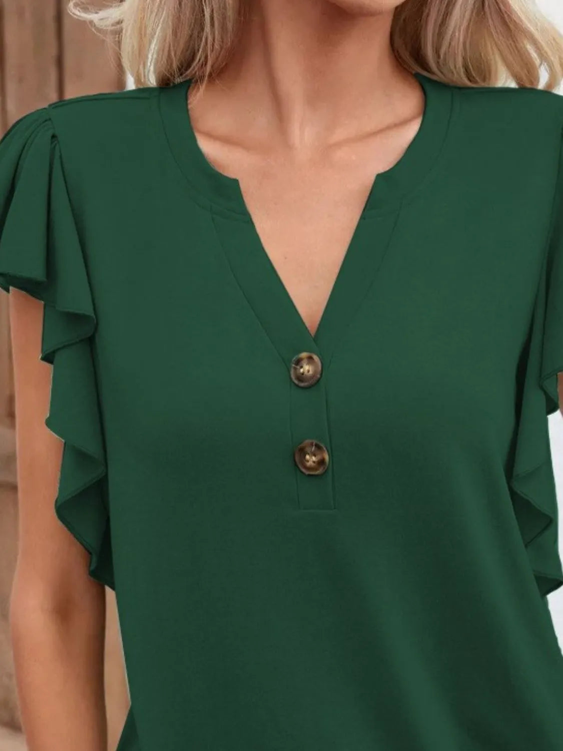 Ruffled Notched Cap Sleeve Blouse Plus Size