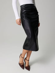 Effortlessly Chic & Flattering Slit Back Gathered Midi Skirt