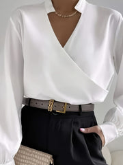 Elegant Notched V-Neck Shirt for Women Timeless Sophistication