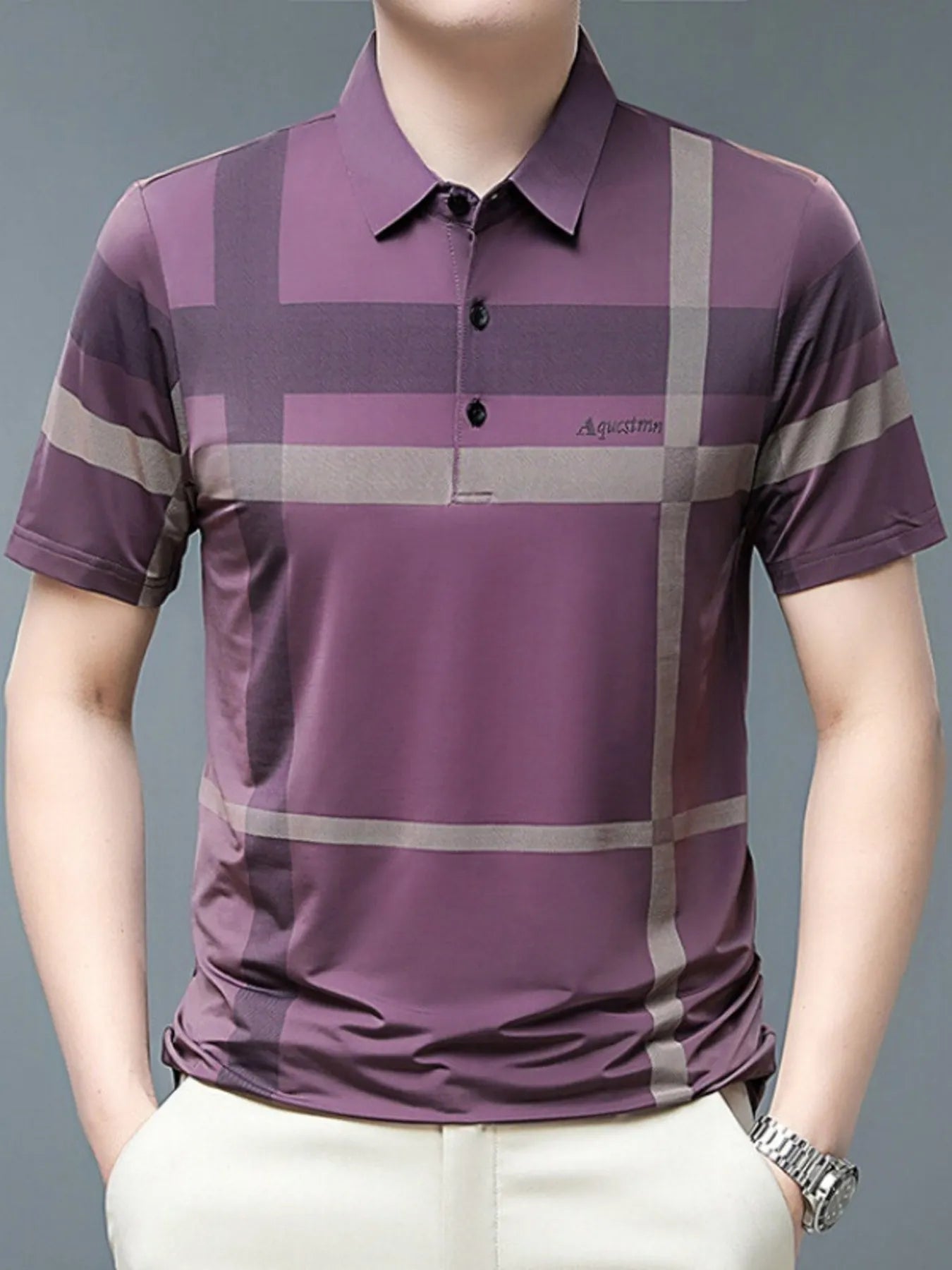 Men's Plus Size Geometric Striped Short Sleeve Polo