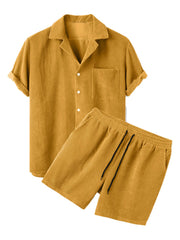 Men's Full Size Classic Textured Top and Shorts Set Plus Size
