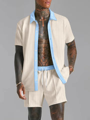 Men's Full Size Collared Neck Short Sleeve Top and Shorts Set Plus Size