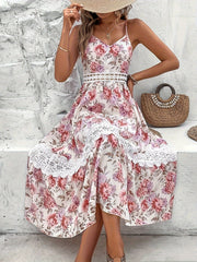 Flirty Floral Lace Cami Dress with V Neck and Spaghetti Straps