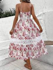 Flirty Floral Lace Cami Dress with V Neck and Spaghetti Straps