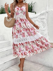 Flirty Floral Lace Cami Dress with V Neck and Spaghetti Straps