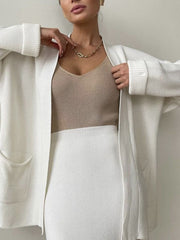 Fresh Start Pocketed Long Sleeve Cardigan and Skirt Sweater Set