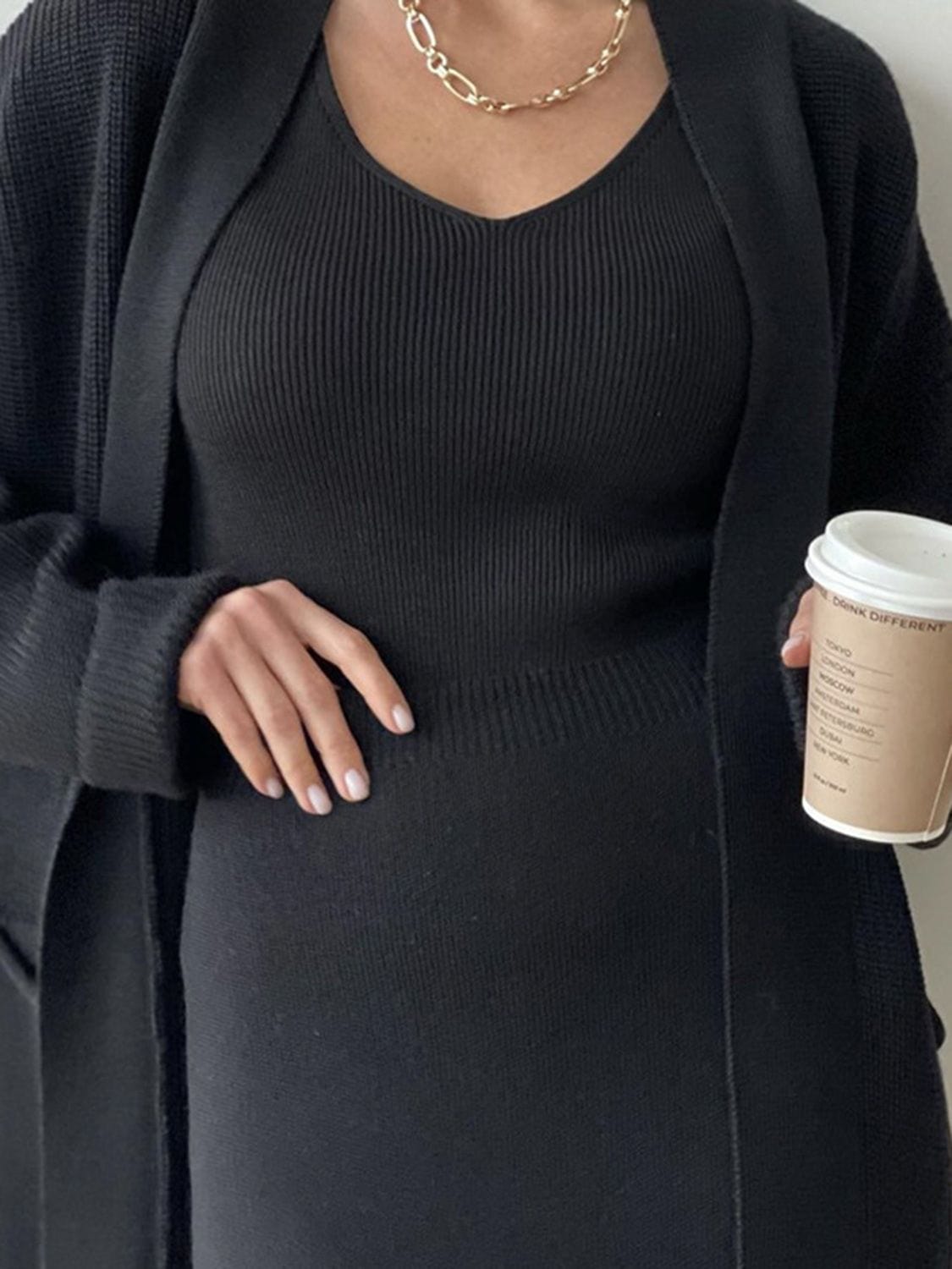 Fresh Start Pocketed Long Sleeve Cardigan and Skirt Sweater Set
