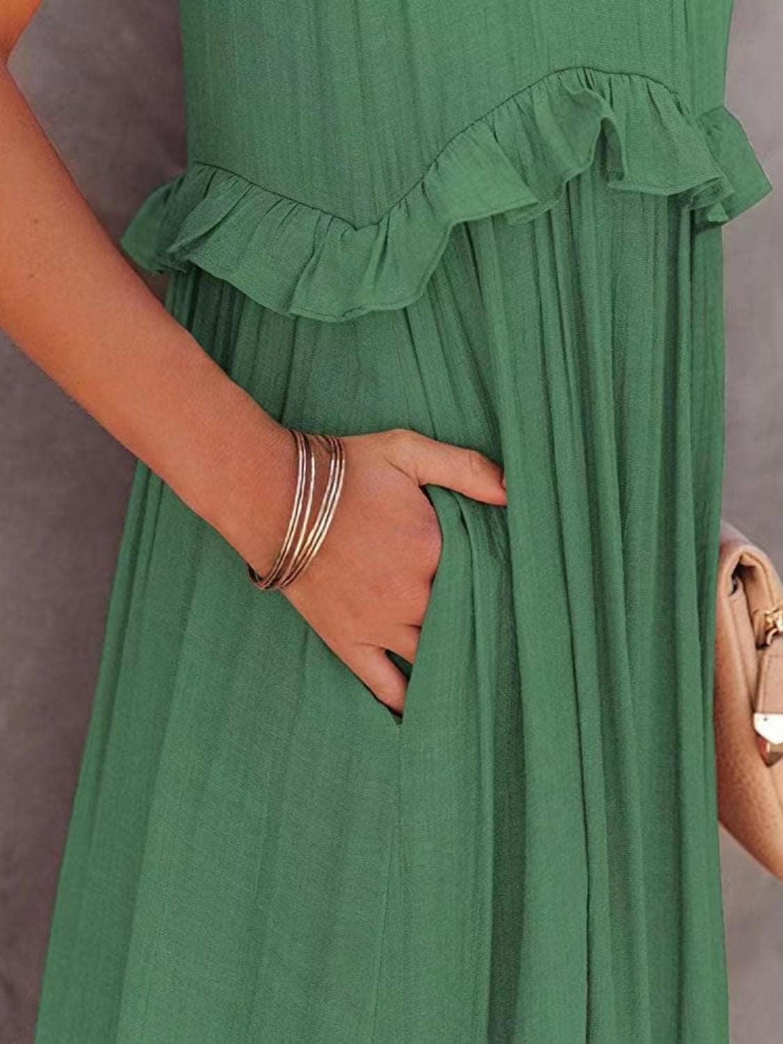 Fun Ruffled Sleeveless Tiered Maxi Dress with Pockets