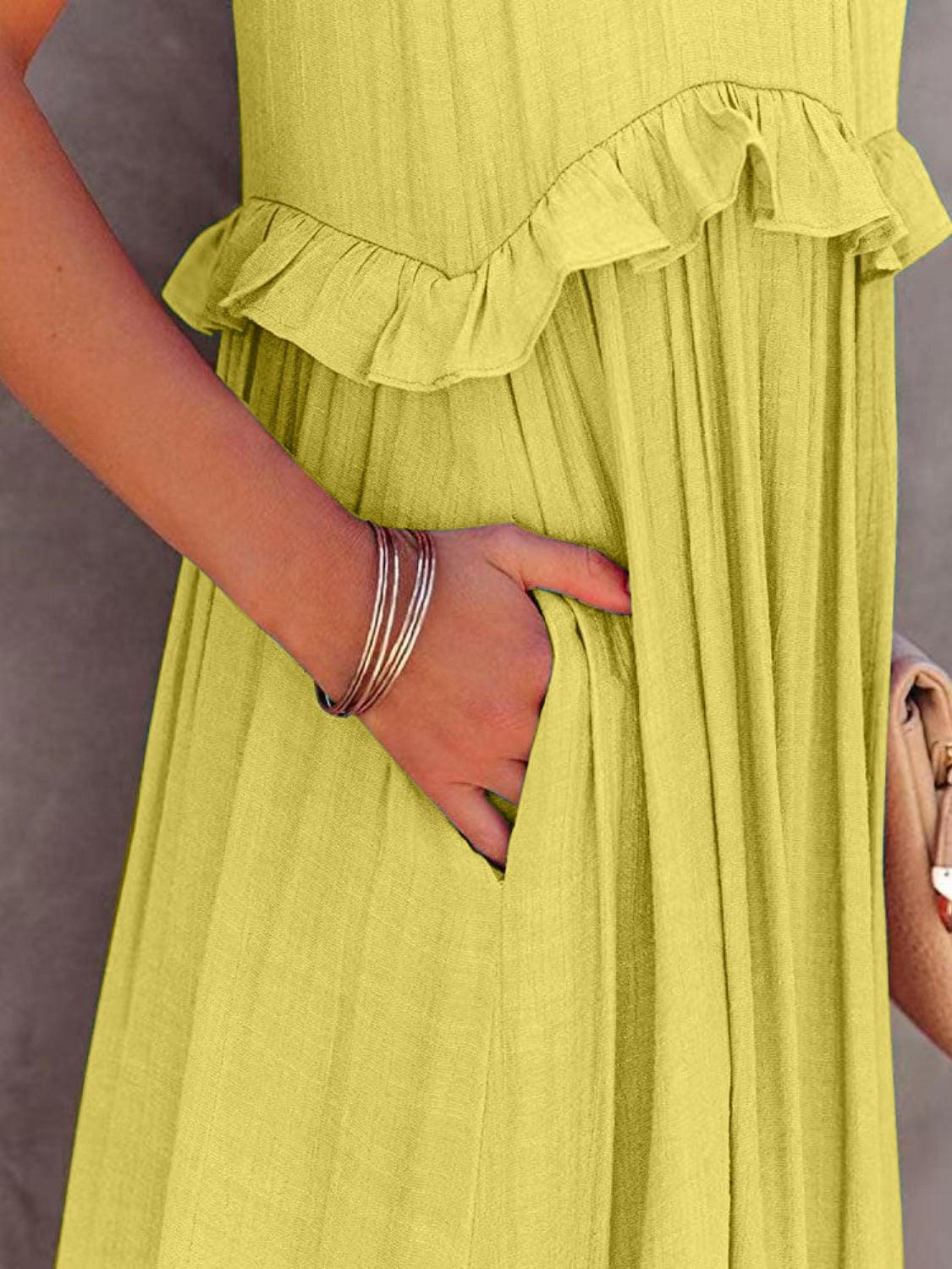 Fun Ruffled Sleeveless Tiered Maxi Dress with Pockets